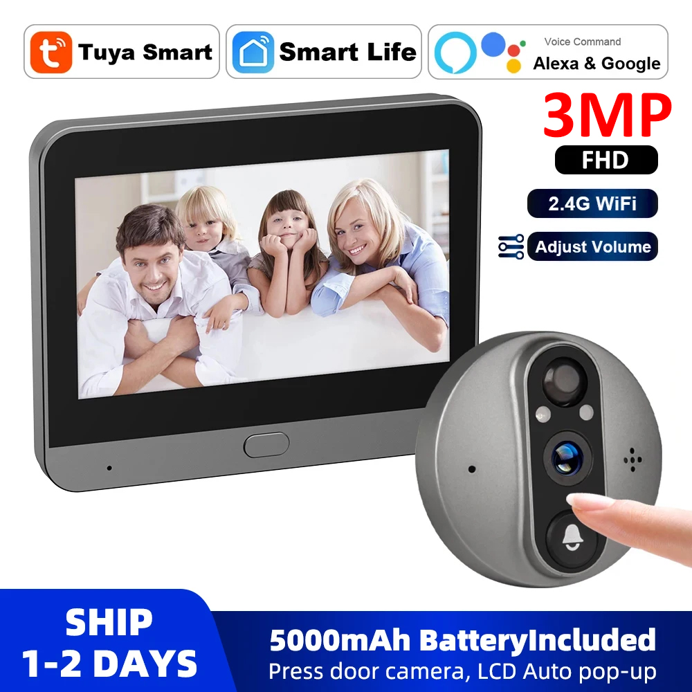 3MP WiFi Smart Tuya Peephole 5 - Smart Home Video Doorbell Enhanced Security With Smart Doorbell reseña y precio