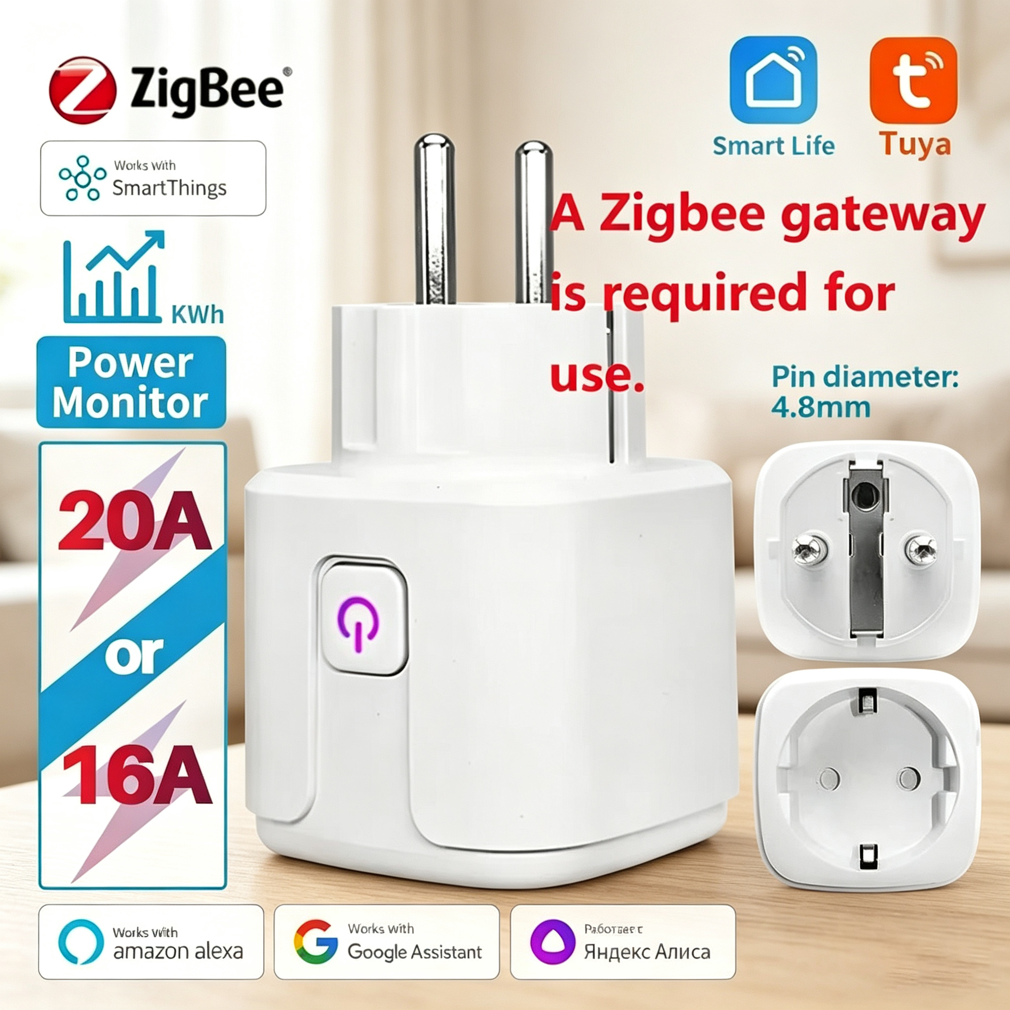 Tuya Zigbee Smart Plug 16A/20A - Smart Home Yandex reseña y precio