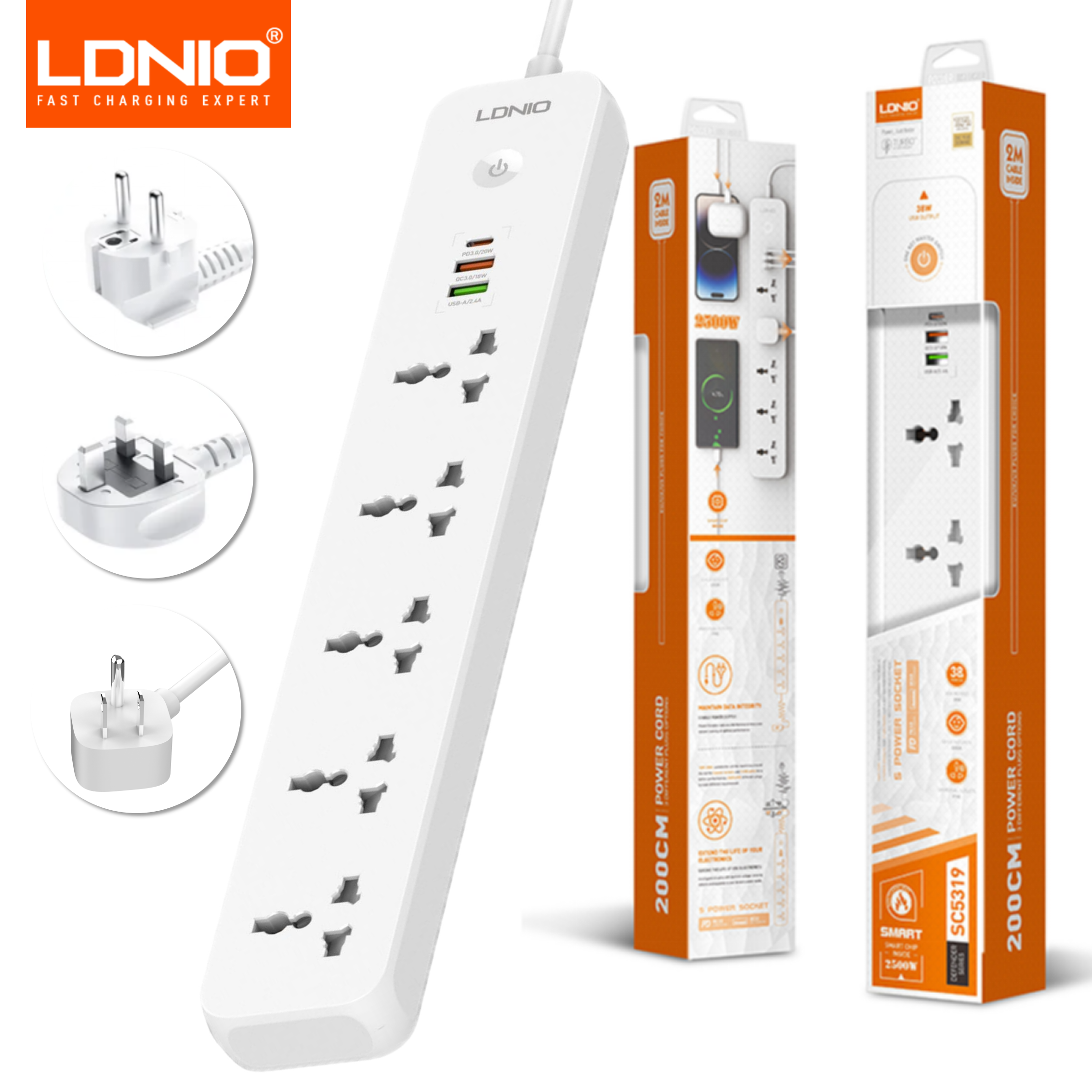 LDNIO 2500W Power Strip with 5 - Smart Power Strip reseña y precio